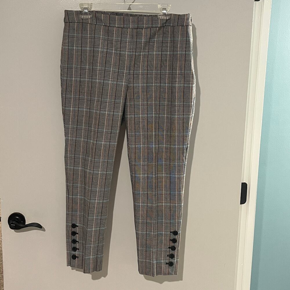 Talbots Chatham Ankle Pants 12P Plaid Slim Career Ankle Pants Button Hem
